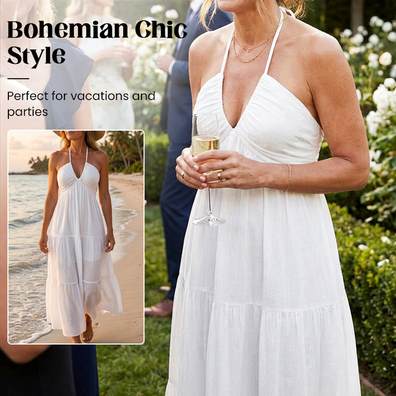 👗  Halsfreies, Rückenfreies Layering-Maxikleid – Bohemian Chic, Fließend & Perfekt für Den Frühling ☀️