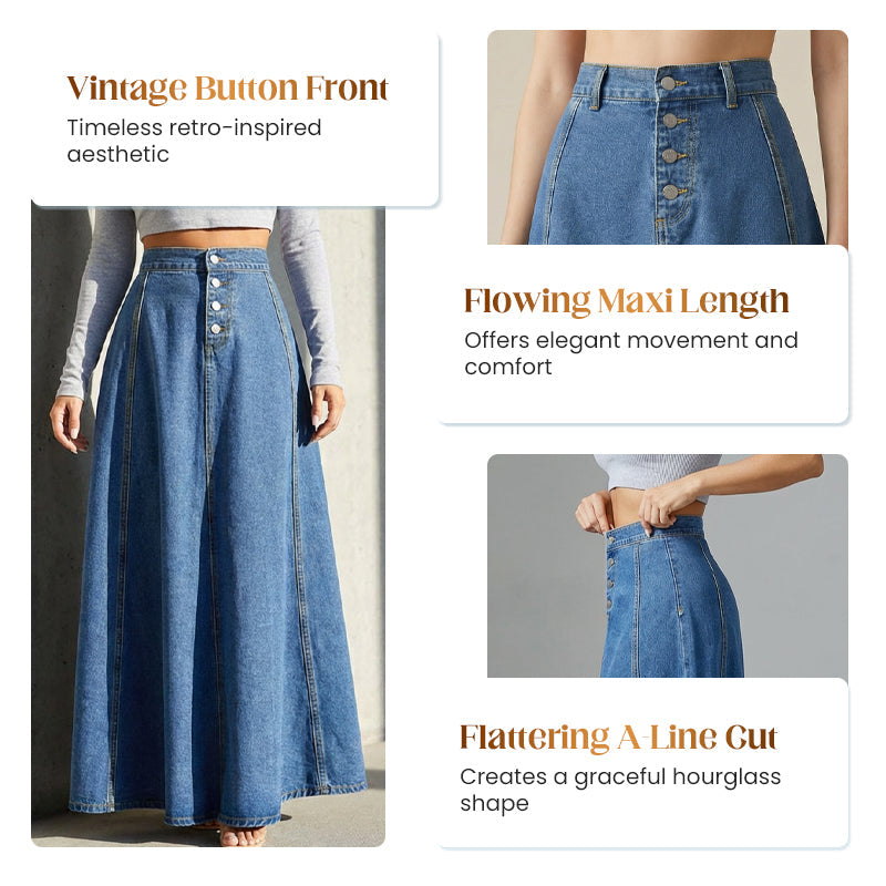 Vintage Button-Front A-Line Denim Skirt