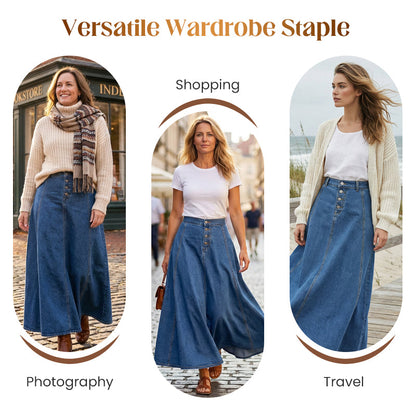 Vintage Button-Front A-Line Denim Skirt