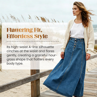 Vintage Button-Front A-Line Denim Skirt