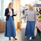 Vintage Button-Front A-Line Denim Skirt