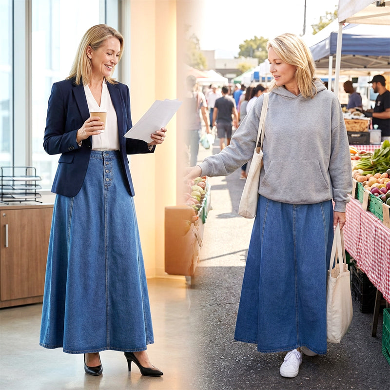 Vintage Button-Front A-Line Denim Skirt