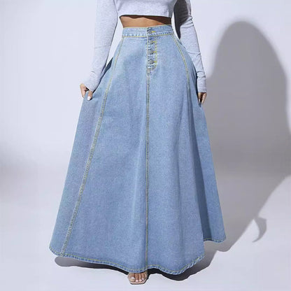 Vintage Button-Front A-Line Denim Skirt
