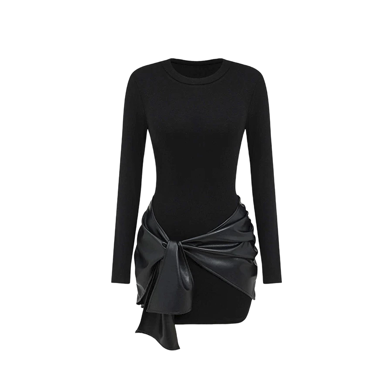 Damen-Langarm-Kleid mit Bindegürtel und figurbetontem Schnitt