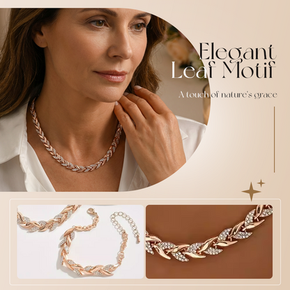 📢📢50 % RABATT! ⏰Verstellbares Halsketten- und Armband-Set im Blatt-Design mit Strasssteinen