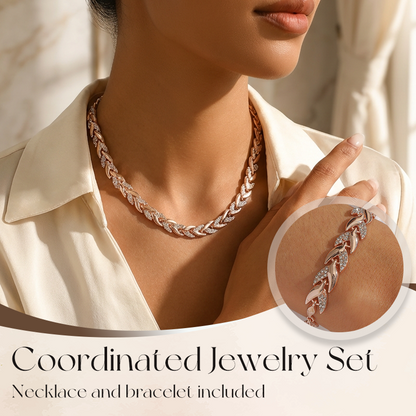 📢📢50 % RABATT! ⏰Verstellbares Halsketten- und Armband-Set im Blatt-Design mit Strasssteinen