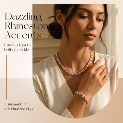 📢📢50 % RABATT! ⏰Verstellbares Halsketten- und Armband-Set im Blatt-Design mit Strasssteinen