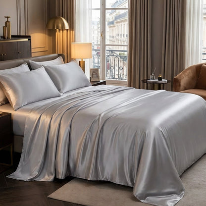 🛏️ Unifarbenes Satin-Spannbettlaken | Haar- & hautfreundlich | Temperaturausgleichend | Langlebig & maschinenwaschbar