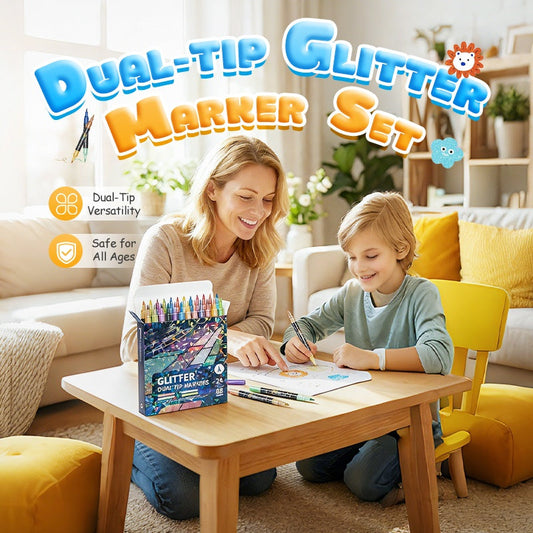🎨✨ 24-Farben Dual-Tip Glitzer-Marker Set – Glitter & Fine Tip, Lebendige Farben & Perfekt Für Kunst, Basteln & Handlettering 🖌️