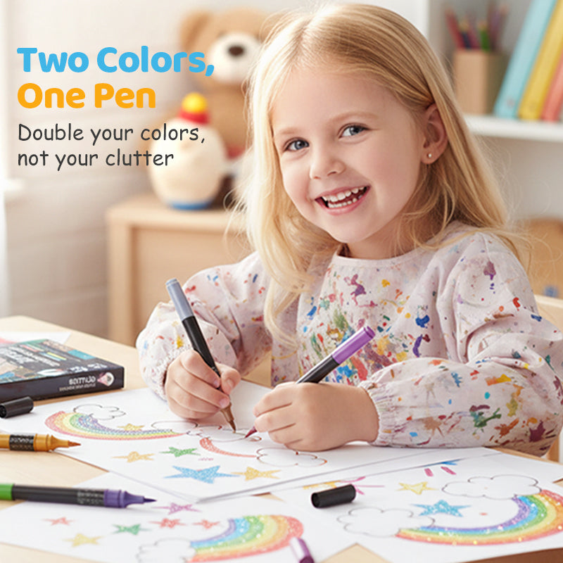 🎨✨ 24-Farben Dual-Tip Glitzer-Marker Set – Glitter & Fine Tip, Lebendige Farben & Perfekt Für Kunst, Basteln & Handlettering 🖌️
