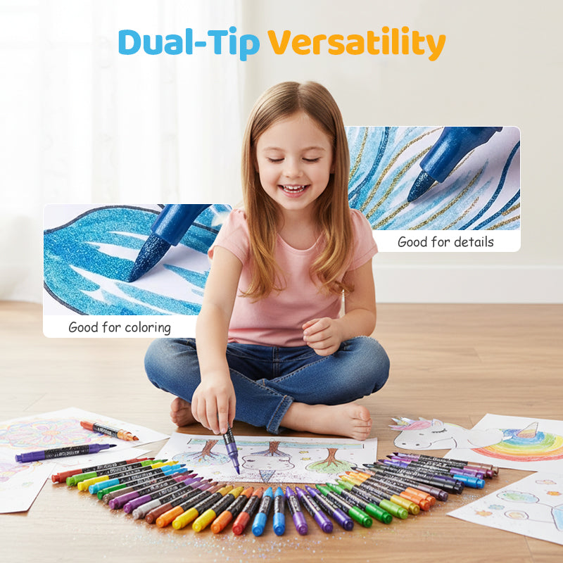🎨✨ 24-Farben Dual-Tip Glitzer-Marker Set – Glitter & Fine Tip, Lebendige Farben & Perfekt Für Kunst, Basteln & Handlettering 🖌️