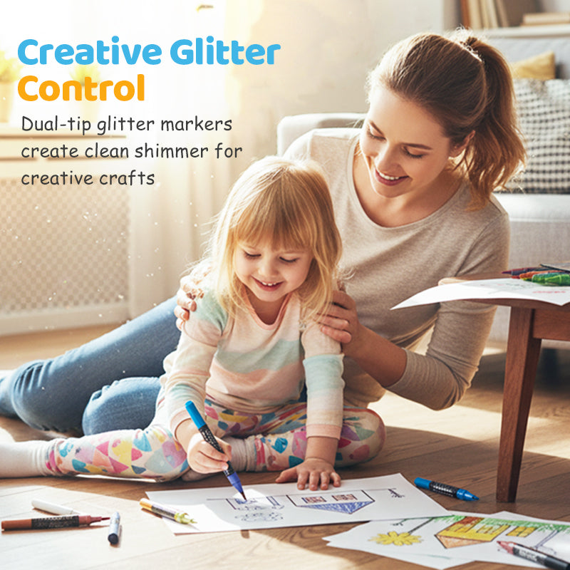 🎨✨ 24-Farben Dual-Tip Glitzer-Marker Set – Glitter & Fine Tip, Lebendige Farben & Perfekt Für Kunst, Basteln & Handlettering 🖌️