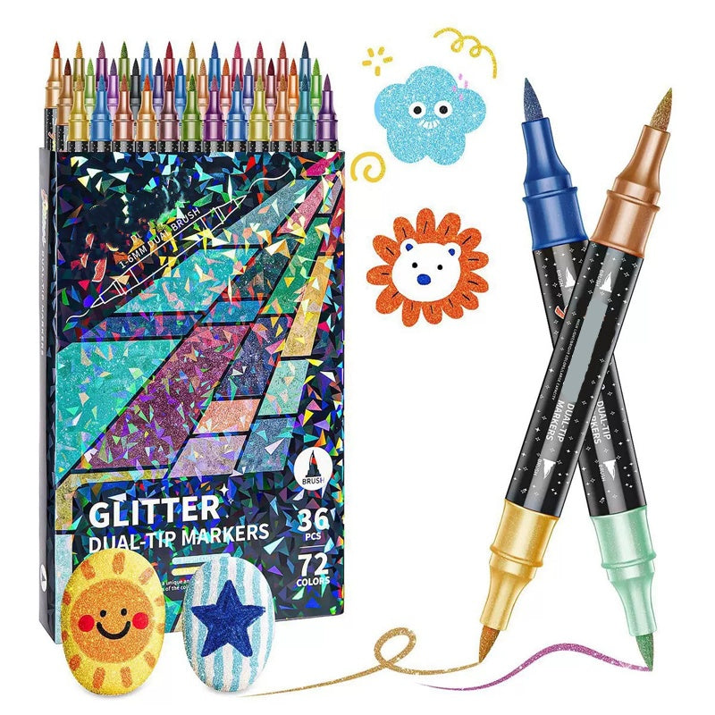 🎨✨ 24-Farben Dual-Tip Glitzer-Marker Set – Glitter & Fine Tip, Lebendige Farben & Perfekt Für Kunst, Basteln & Handlettering 🖌️