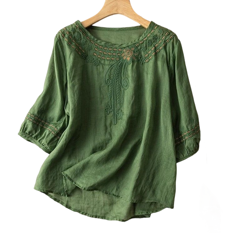 🔥👚 50% RABATT! Bestickte Bluse aus Baumwoll-Leinen-Mischung – natürliches Material, feminines Design, ideal für Alltag & Reise. 🌿💨