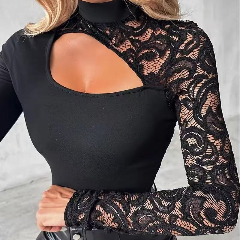 📢📢 58% Großer Ausverkauf ❗️❗️🌸  Damen Oberteil mit asymmetrischem Cut-Out & zarten Spitzenärmeln🌸
