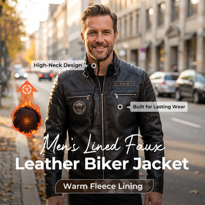 🔥🎉Gefütterte Herren Bikerjacke aus Kunstleder