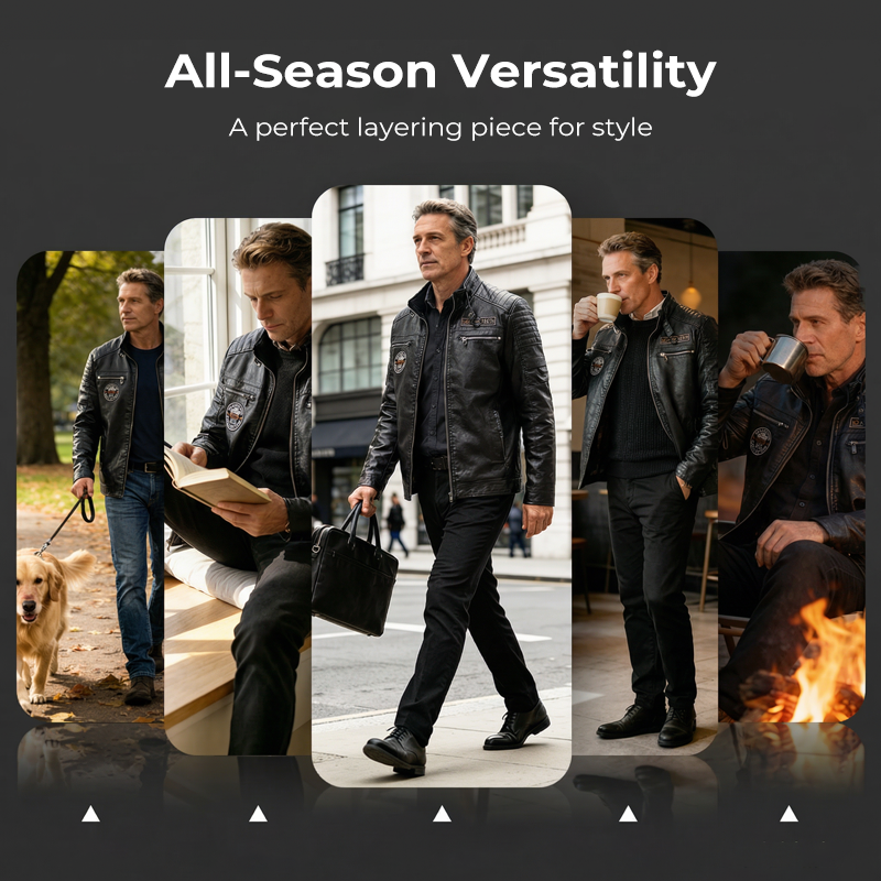 🔥🎉Gefütterte Herren Bikerjacke aus Kunstleder