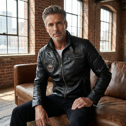 🔥🎉Gefütterte Herren Bikerjacke aus Kunstleder