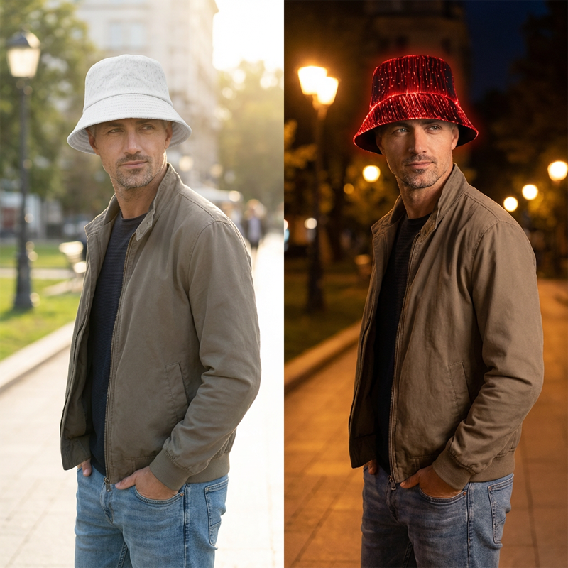 💎 Leuchtender Bucket Hat aus Glasfaser – Auffälliges Design, Ideal für Partys & Outdoor-Aktivitäten 🌟🎉