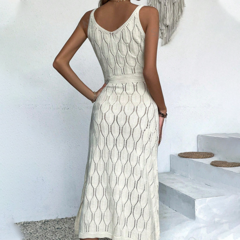 💃🎀 2026 Neu eingetroffen Elegantes Kleid mit V-Ausschnitt & Pointelle-Strickmuster ✨