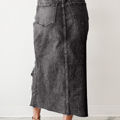 Damen-Hochbund-Ripped-Denim-Midi-Rock