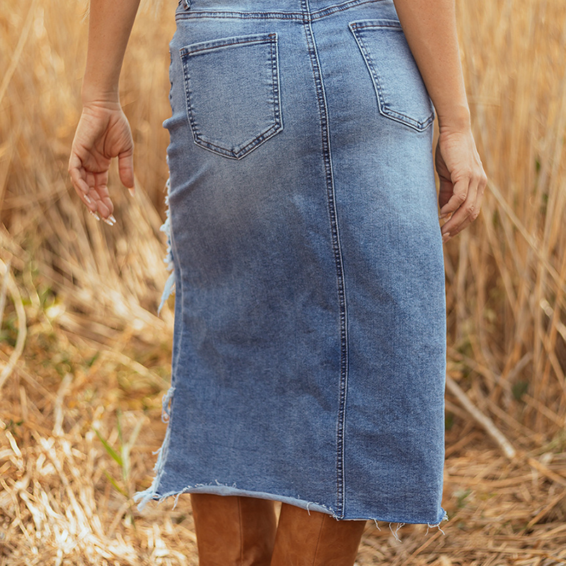 📦Versandkostenfrei ✨Damen-Hochbund-Ripped-Denim-Midi-Rock