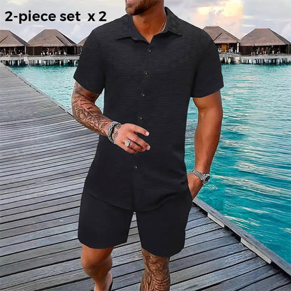 🥳2026 HOT SALE🥳 Herren-Jacquard-Hemd & Shorts-Set – Bequeme Passform für warme Tage! Atmungsaktiver Stoff, bügeln nicht erforderlich. Perfekt für Garten oder Strand. ☀️🌿