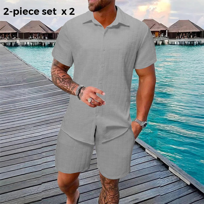 🥳2026 HOT SALE🥳 Herren-Jacquard-Hemd & Shorts-Set – Bequeme Passform für warme Tage! Atmungsaktiver Stoff, bügeln nicht erforderlich. Perfekt für Garten oder Strand. ☀️🌿