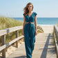 💃 Damen V-Ausschnitt Top mit Bindegürtel & Weite Hosen Set – Fließender Stoff, Elastischer Bund & Stylischer Look 🩳