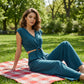💃 Damen V-Ausschnitt Top mit Bindegürtel & Weite Hosen Set – Fließender Stoff, Elastischer Bund & Stylischer Look 🩳