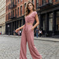 💃 Damen V-Ausschnitt Top mit Bindegürtel & Weite Hosen Set – Fließender Stoff, Elastischer Bund & Stylischer Look 🩳