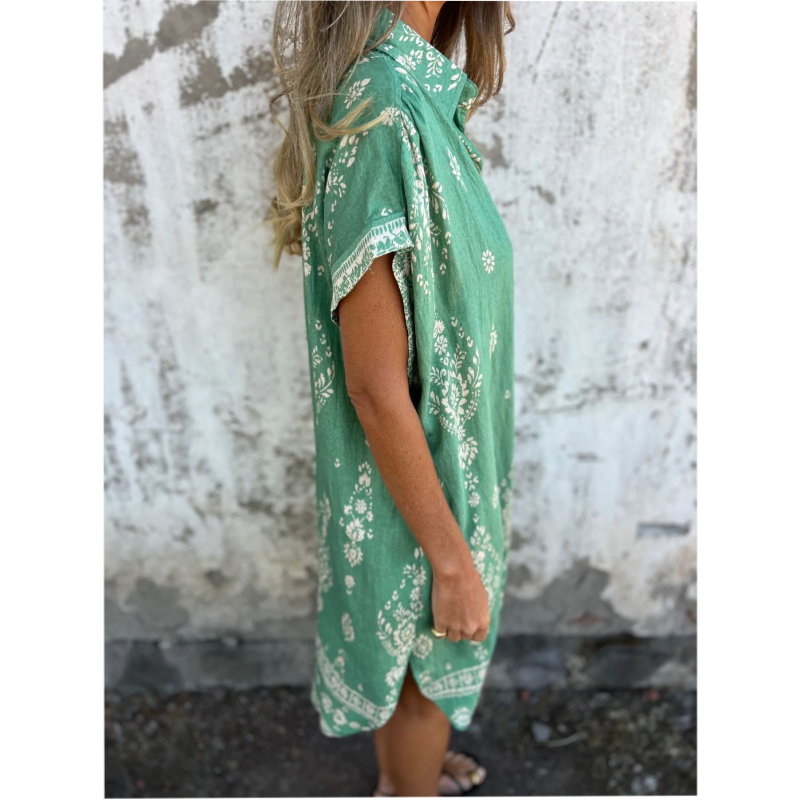 Lockeres, bedrucktes Kurzarmkleid mit Taschen