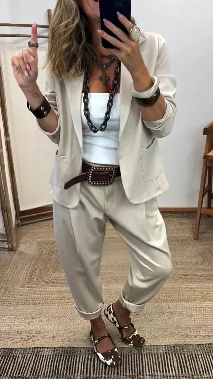 🏆 54% Rabatt !! Damen Business-Anzug – Blazer mit Kragen & Hose, Bügelfrei & Klassischer Look 👖