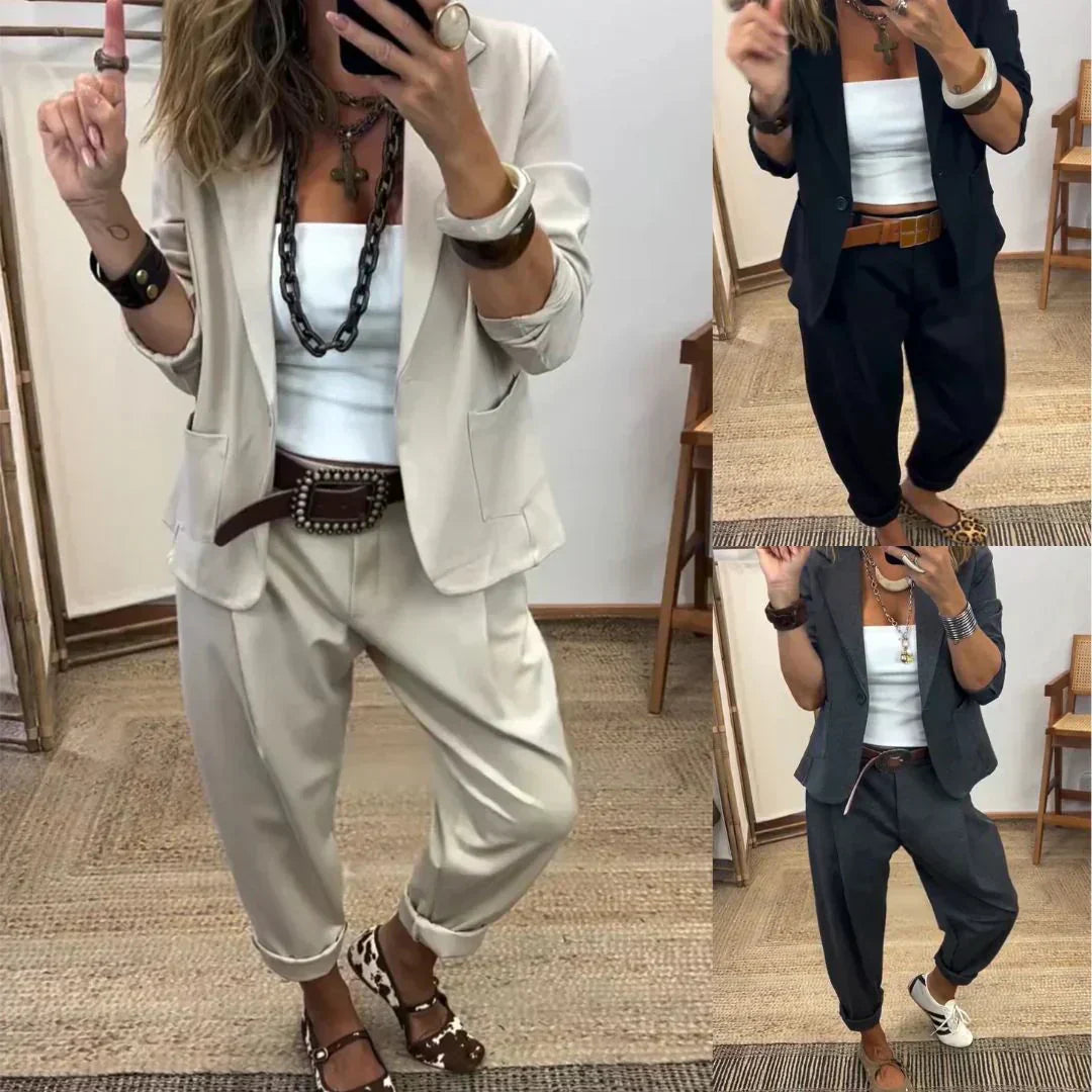 🏆 54% Rabatt !! Damen Business-Anzug – Blazer mit Kragen & Hose, Bügelfrei & Klassischer Look 👖