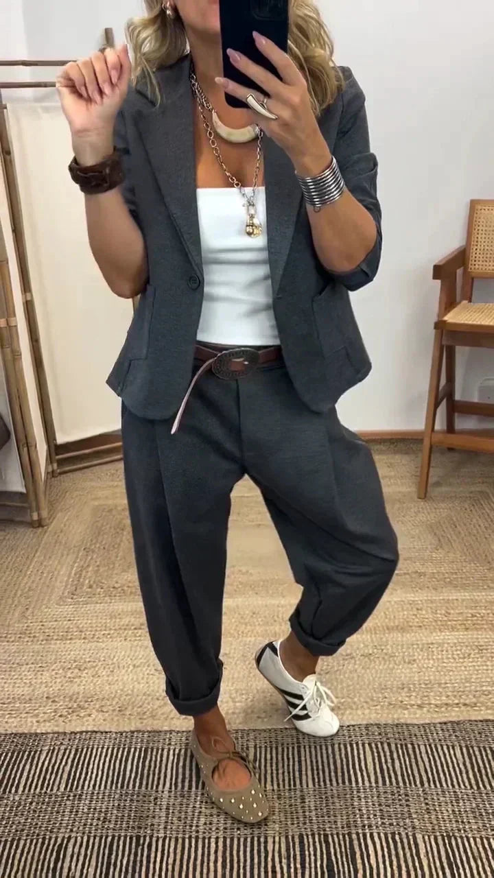 🏆 54% Rabatt !! Damen Business-Anzug – Blazer mit Kragen & Hose, Bügelfrei & Klassischer Look 👖