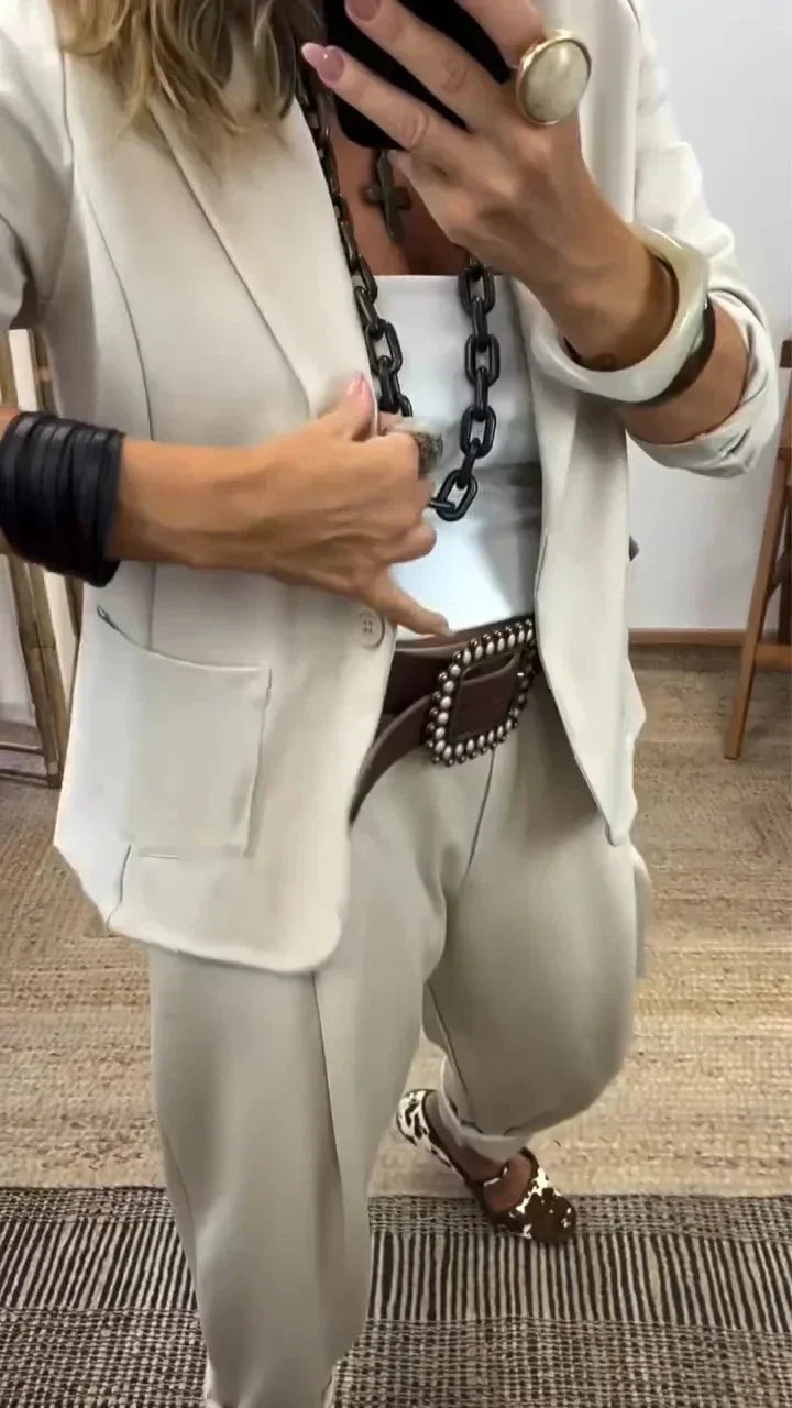 🏆 54% Rabatt !! Damen Business-Anzug – Blazer mit Kragen & Hose, Bügelfrei & Klassischer Look 👖