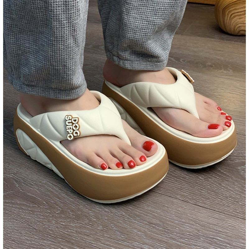 Sommerliche Flip-Flops für Damen mit weicher Plateausohle und Farbblock-Design