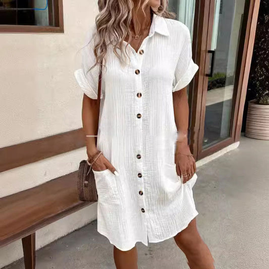 💎 50% RABATT! 💎 Damen-Freizeitkleidhemd – Kurze Ärmel, Knöpfe & Praktische Taschen (Baumwollmix, M–2XL) 👗✨