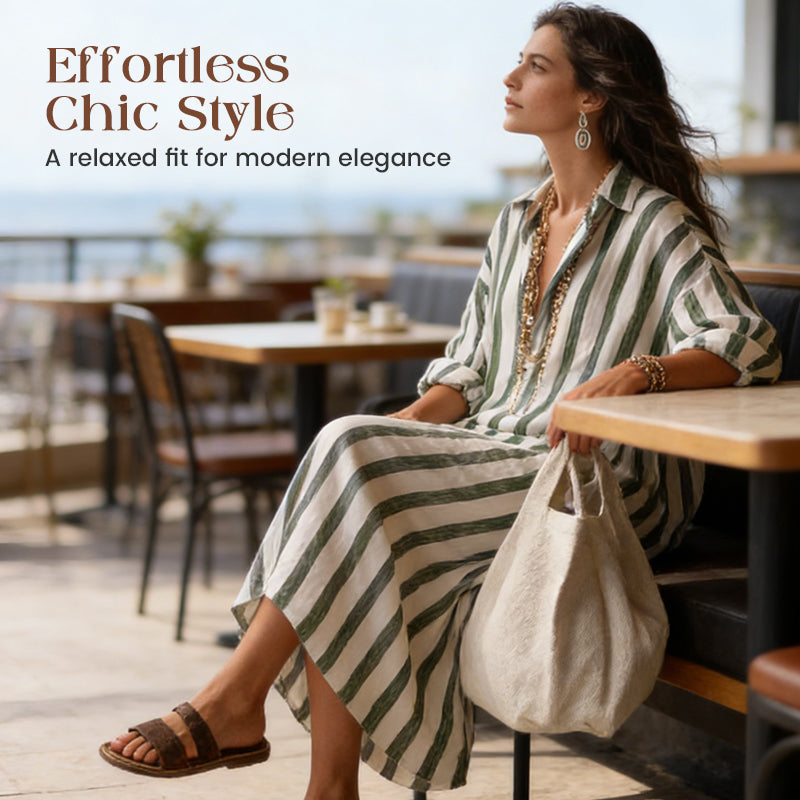 👗 50% RABATT! 🌞 Gestreiftes Langarm-Hemdkleid – Oversize-Schnitt, Vertikale Streifen, Reine Baumwolle & Praktische Seitentaschen ✨