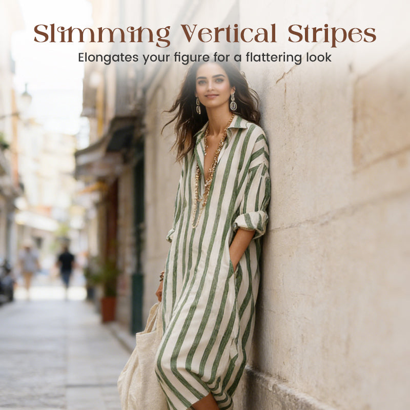 👗 50% RABATT! 🌞 Gestreiftes Langarm-Hemdkleid – Oversize-Schnitt, Vertikale Streifen, Reine Baumwolle & Praktische Seitentaschen ✨
