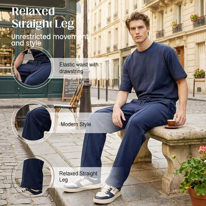 🛒 54 % Rabatt 👖Herrenhose mit elastischem Bund und Kordelzug, gerader Schnitt