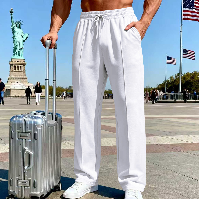🛒 54 % Rabatt 👖Herrenhose mit elastischem Bund und Kordelzug, gerader Schnitt