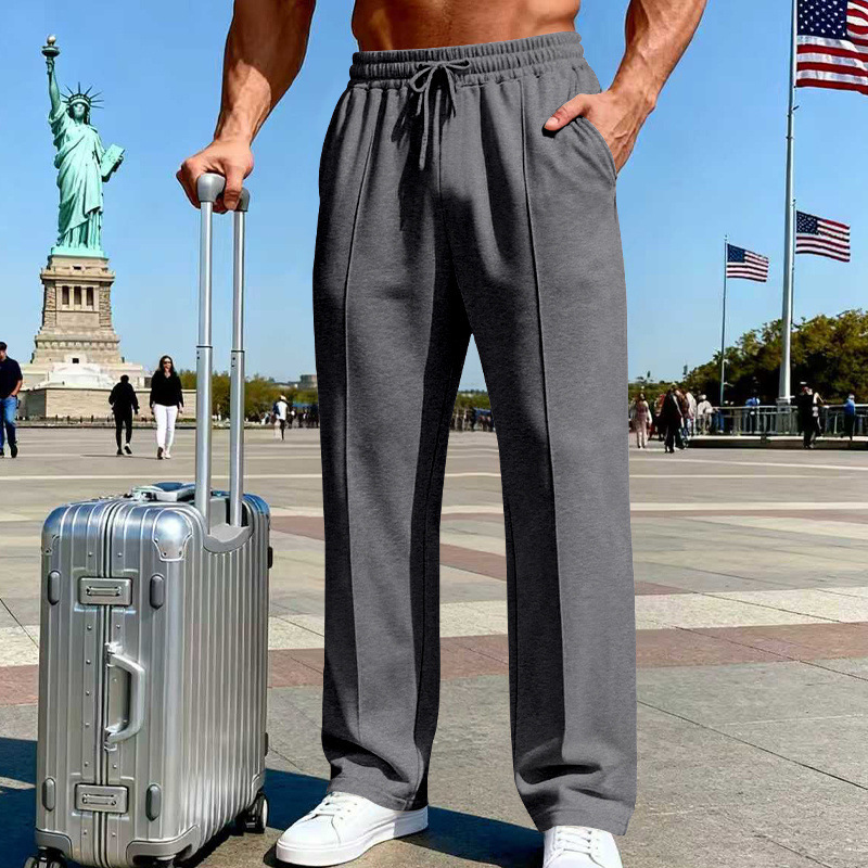 🛒 54 % Rabatt 👖Herrenhose mit elastischem Bund und Kordelzug, gerader Schnitt