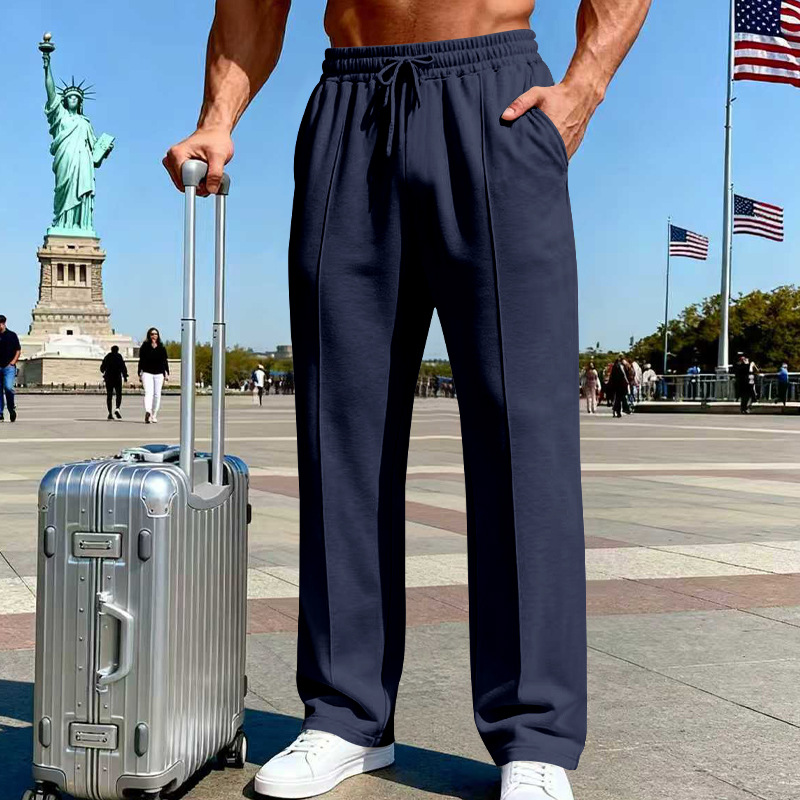 🛒 54 % Rabatt 👖Herrenhose mit elastischem Bund und Kordelzug, gerader Schnitt