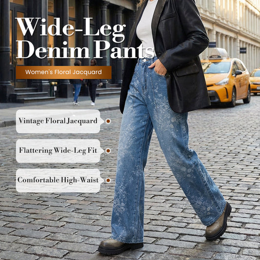 Damen Weite Bein Jeans mit floralem Jacquard-Muster ✨
