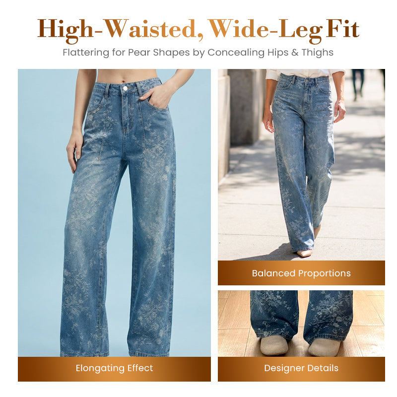 Damen Weite Bein Jeans mit floralem Jacquard-Muster ✨