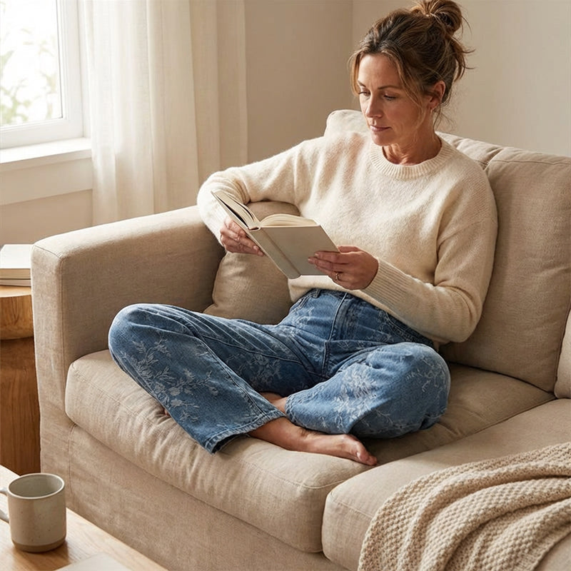 Damen Weite Bein Jeans mit floralem Jacquard-Muster ✨