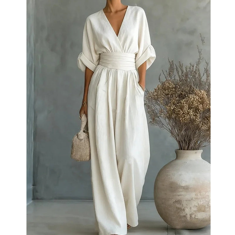 💖💃 Eleganter Jumpsuit mit V-Ausschnitt und weitem Bein – Elegant & Modern!