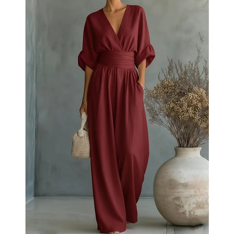 💖💃 Eleganter Jumpsuit mit V-Ausschnitt und weitem Bein – Elegant & Modern!