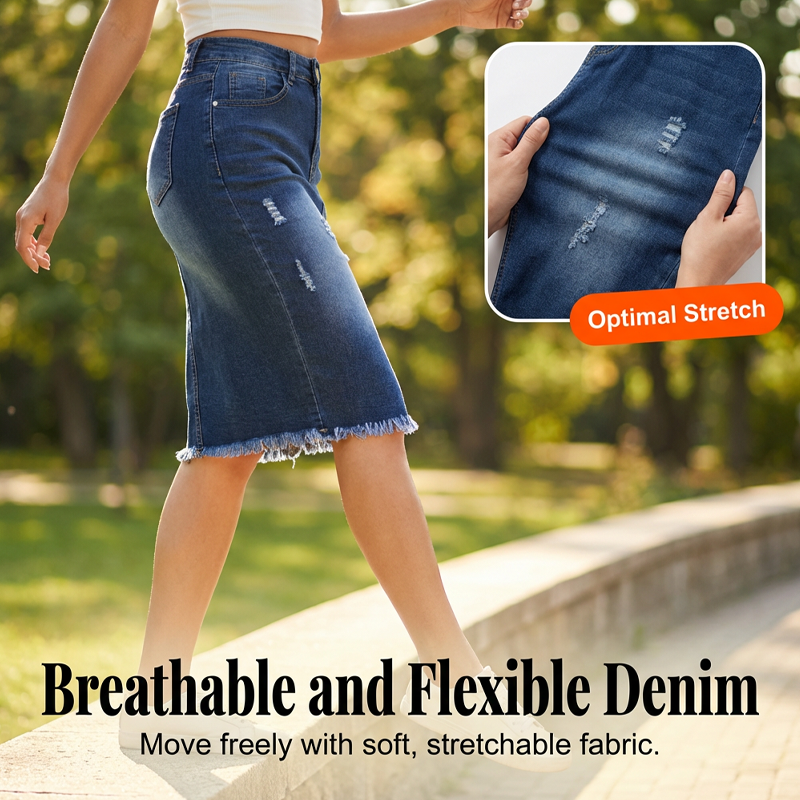 👗 50% RABATT! ✨ Damenrock aus Denim mit Hoher Taille & Ausgefranstem Saum – Trendy Look, Figurbetont & Perfekt Für Den Alltag 🌸